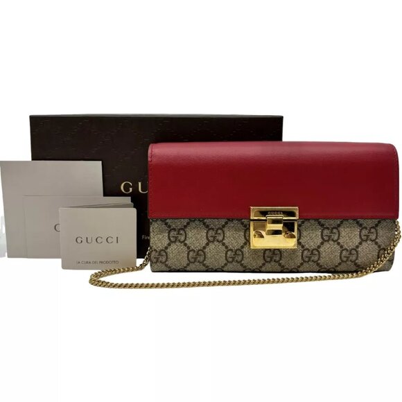 GUCCI GG Supreme Padlock Chain Wallet Red PVC - Picture 1 of 12